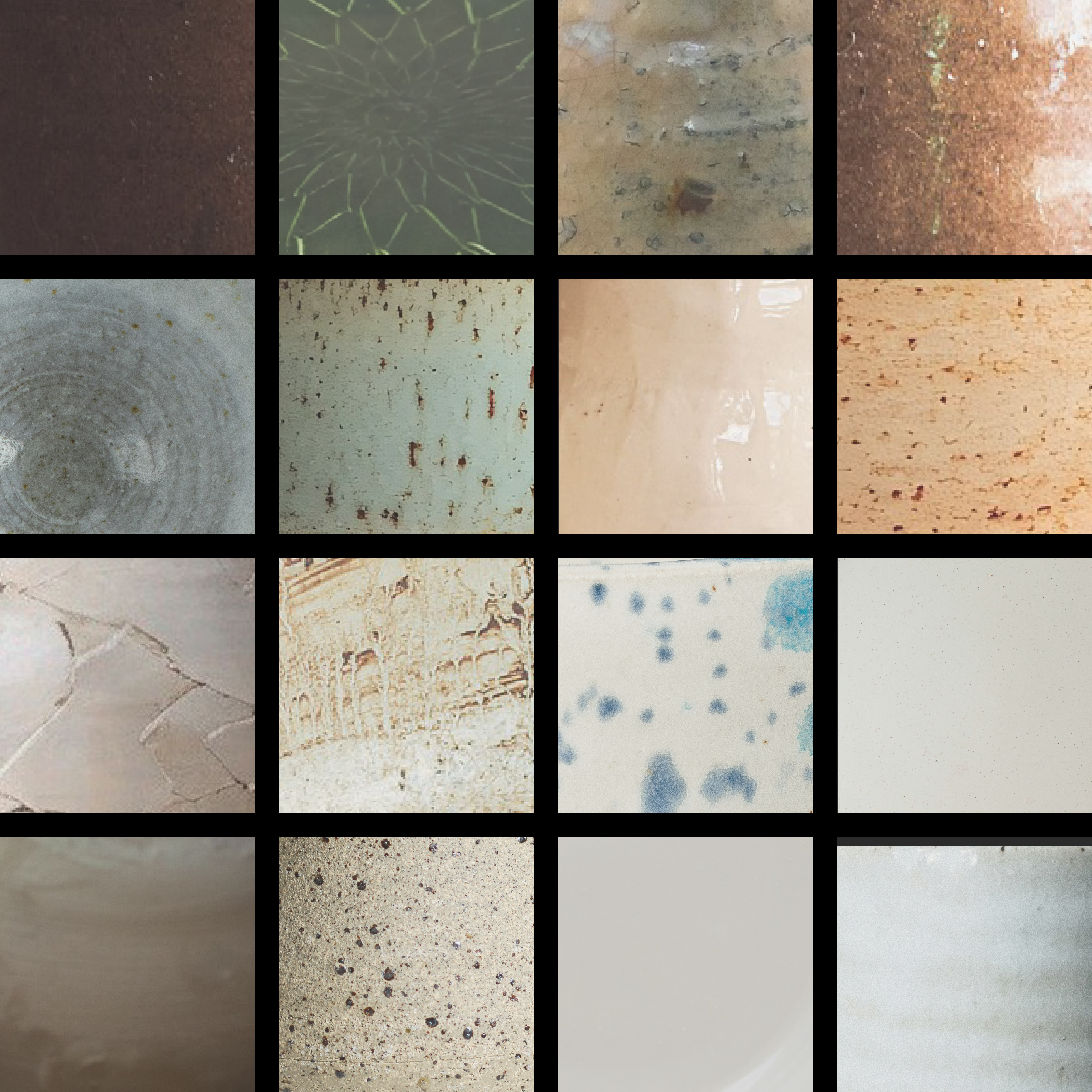 16個の器の素材を集めた画像